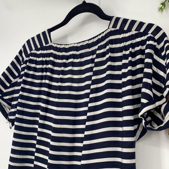 J.Crew 100% Silk Marin Sailor Mini Dress Nautical Stripe Lightweight Short Sleev - Picture 9 of 12